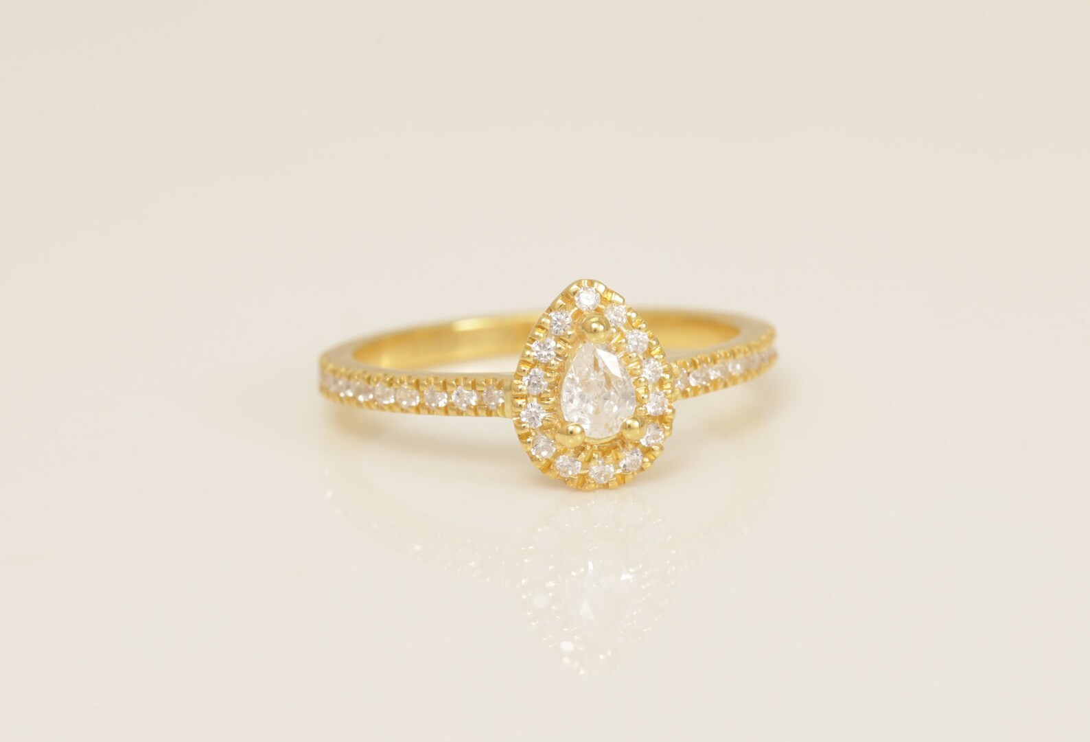 4x3mm Diamond Halo Engagement Ring, Pear Shape Diamond Wedding Ring, Unique Promise Ring for Women, Anniversary Ring